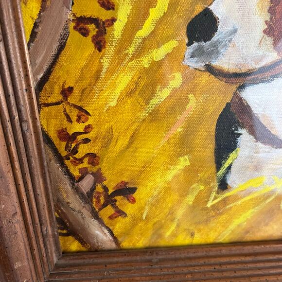 Vintage Rustic Beagle Foxhound Dog Original  Painting Signed Wood Frame - Picture 5 of 6